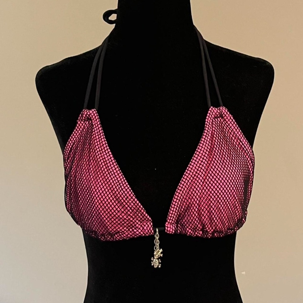 Fishnet Triangle bikini top with Skull charms